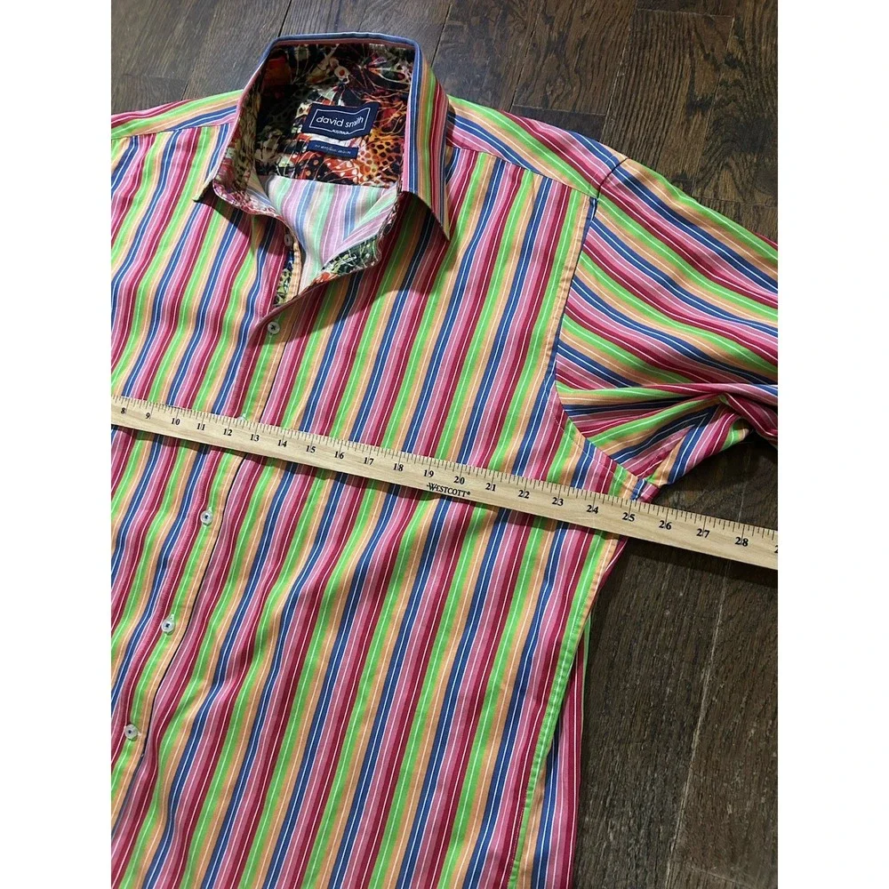 David Smith Australia‎ Men's Shirt 2X Multicolor Stripe Geometric